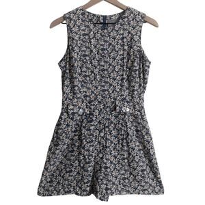 Vintage Carol Anderson Petites Blue White Daisy Floral Button Jumpsuit Romper